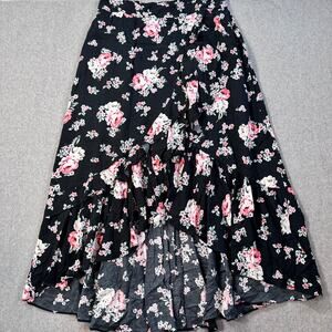 Torrid Challis Maxi HiLo Wrap Skirt Women's 1X Black Floral Elastic Waist New